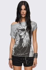 Glitz & Glitter Graphic Off-Shoulder Top
