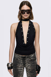Kaia Black Cowl Top