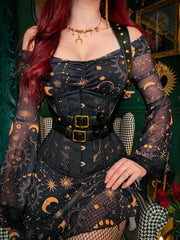 Gothic Whimsical Off Shoulder Bell Sleeve Witch Dress
