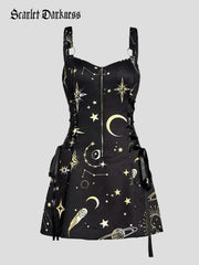 Women's Gothic Print Suspender A-Line Witch Dress