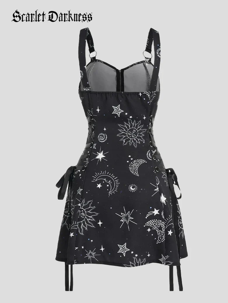 Women's Gothic Print Suspender A-Line Witch Dress