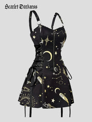 Women's Gothic Print Suspender A-Line Witch Dress