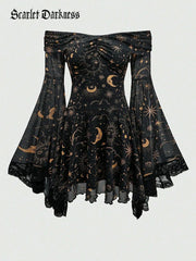 Gothic Whimsical Off Shoulder Bell Sleeve Witch Dress
