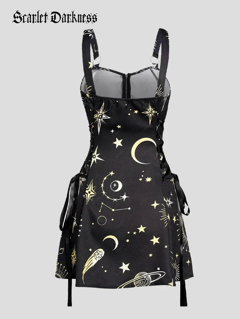 Women's Gothic Print Suspender A-Line Witch Dress