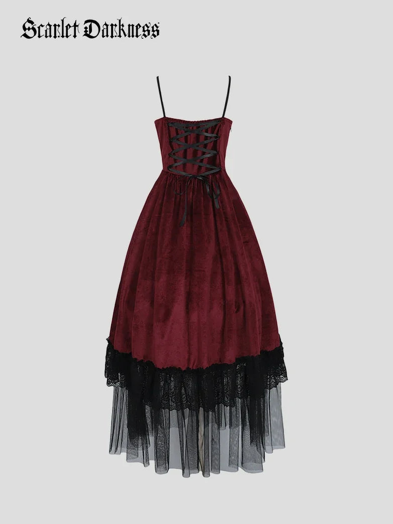 Crimson Peak Inspired Dark Romance High-Low Hem Slip Dress