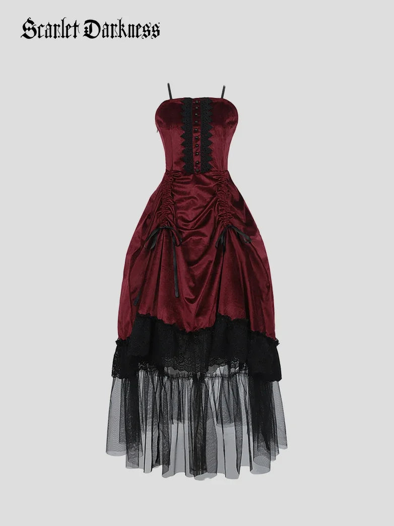Crimson Peak Inspired Dark Romance High-Low Hem Slip Dress