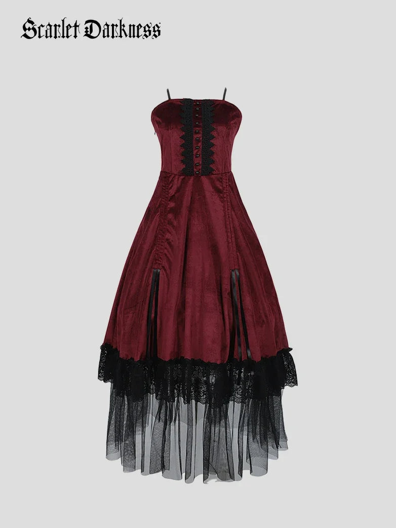 Crimson Peak Inspired Dark Romance High-Low Hem Slip Dress