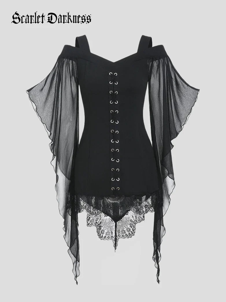 Gothic Chiffon Blouse with Irregularly Sleeves