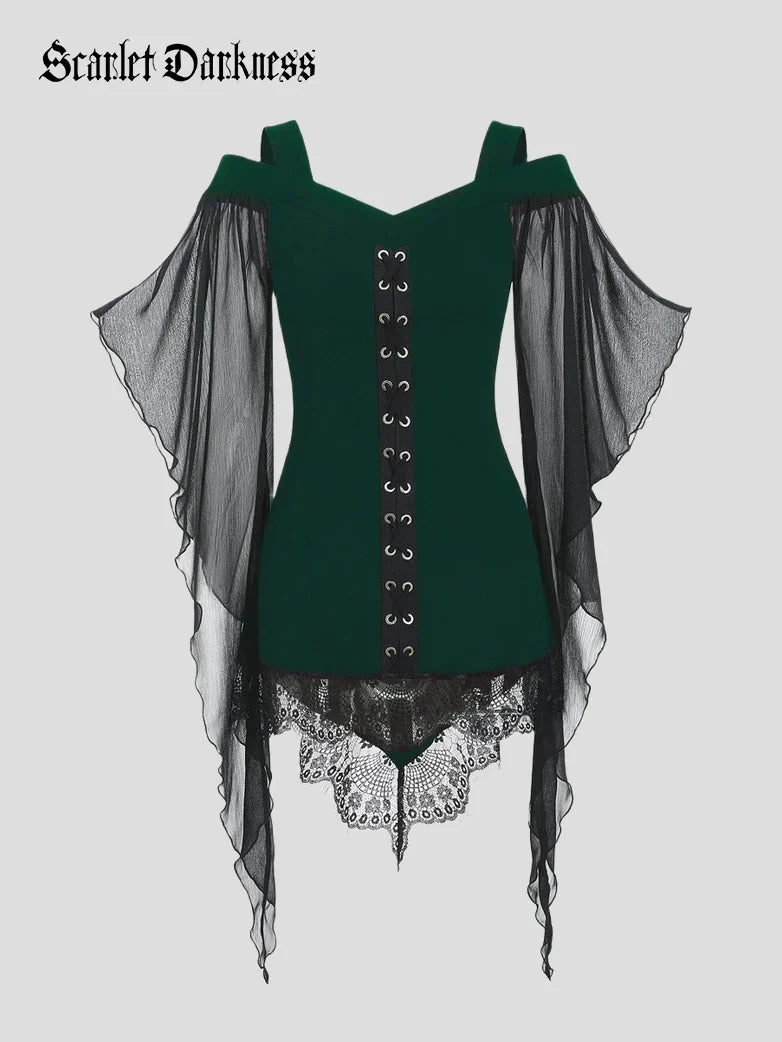 Gothic Chiffon Blouse with Irregularly Sleeves