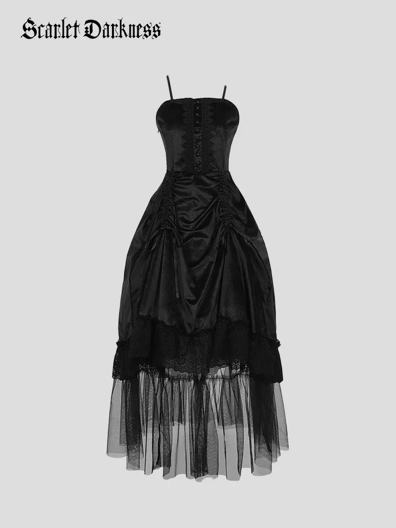 Crimson Peak Inspired Dark Romance High-Low Hem Slip Dress