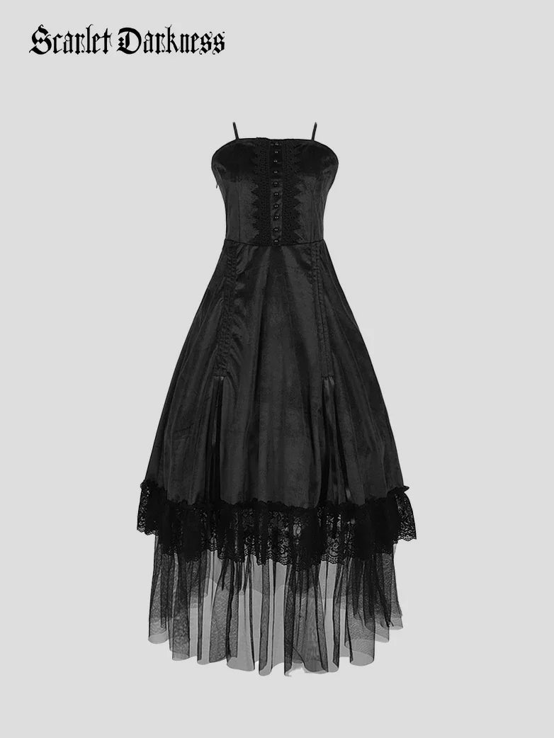 Crimson Peak Inspired Dark Romance High-Low Hem Slip Dress