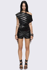 Rhapsophy Graphic Studded Off-Shoulder Top