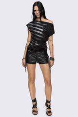 Rhapsophy Graphic Studded Off-Shoulder Top
