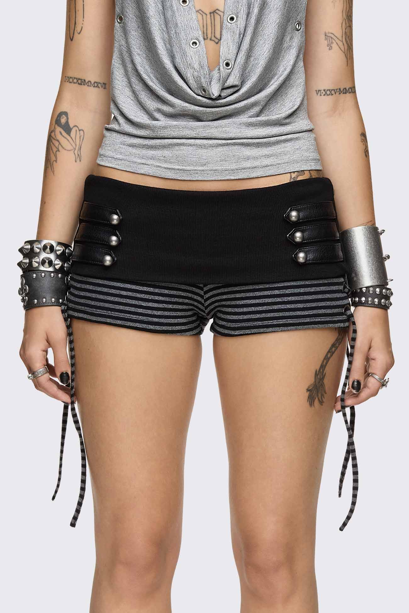 Empire Military Striped Mini Shorts