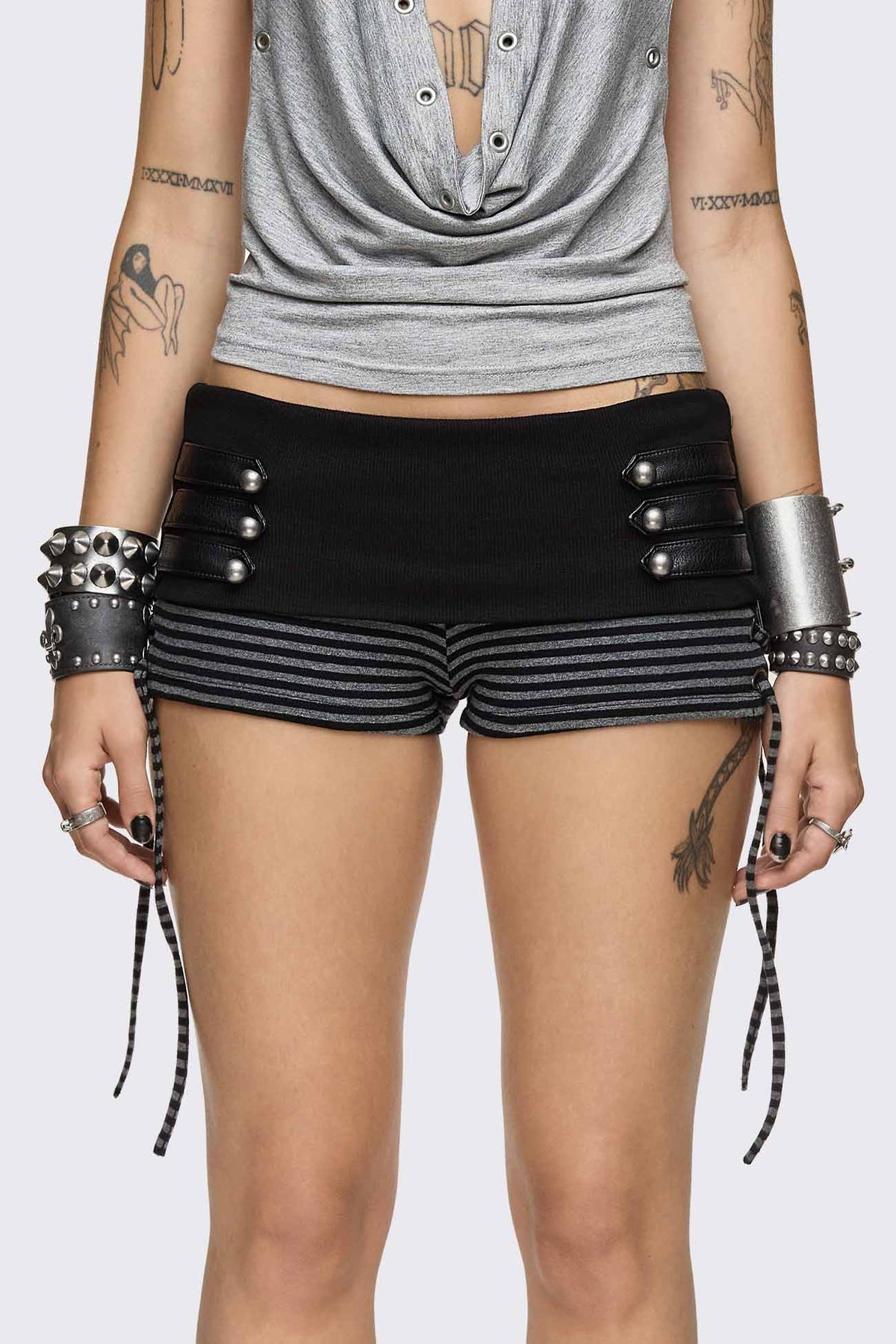 Empire Military Striped Mini Shorts