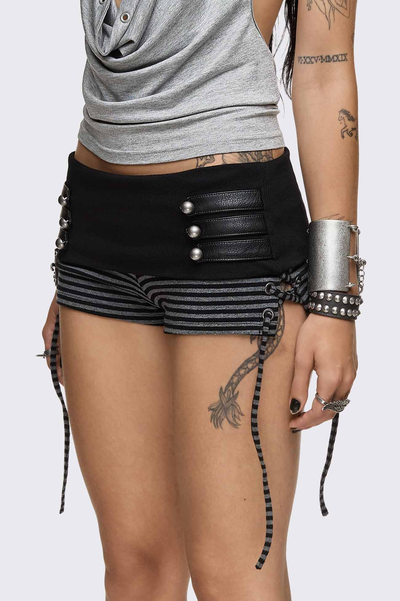 Empire Military Striped Mini Shorts