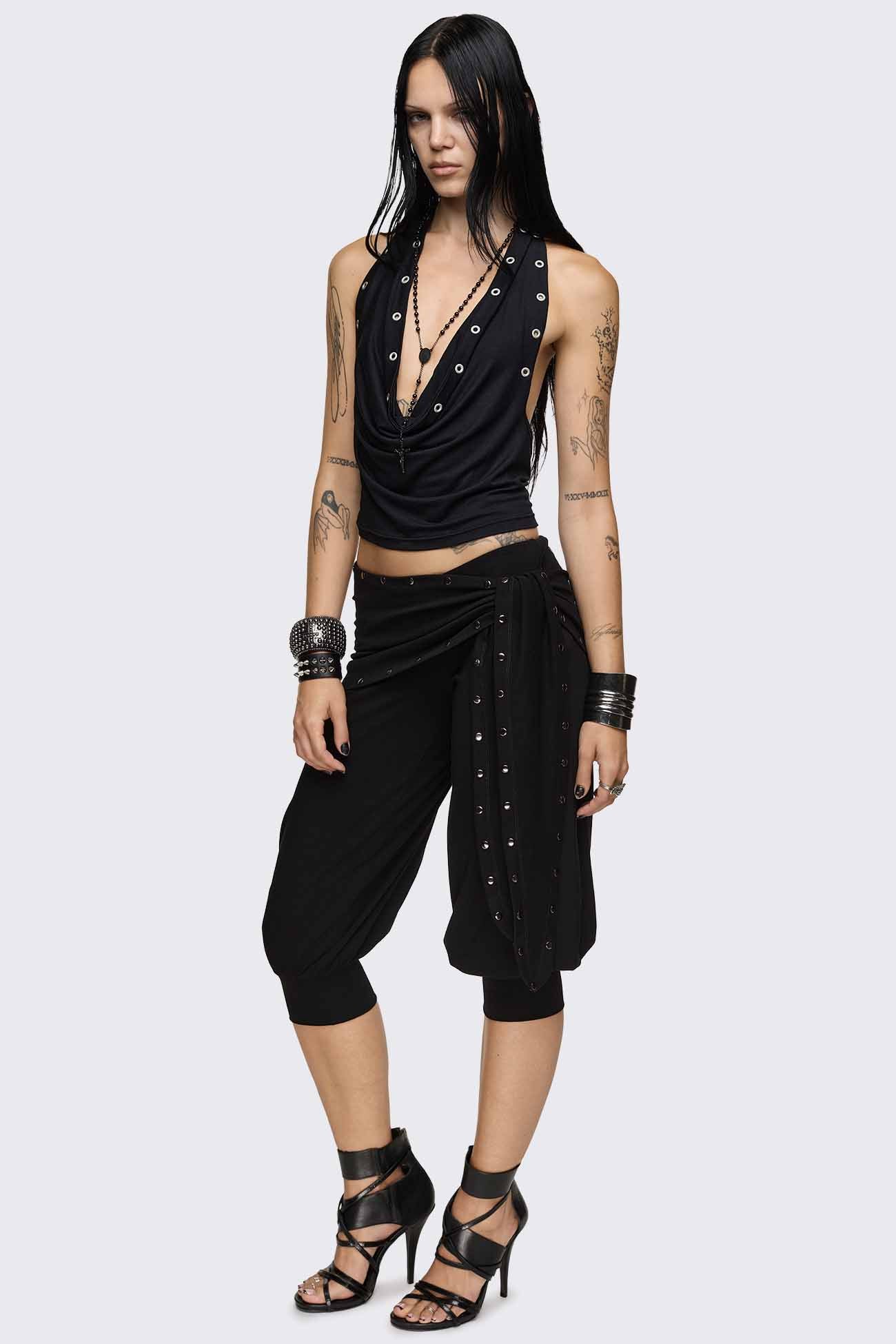 Dead Tide Studded Balloon Capri Pants