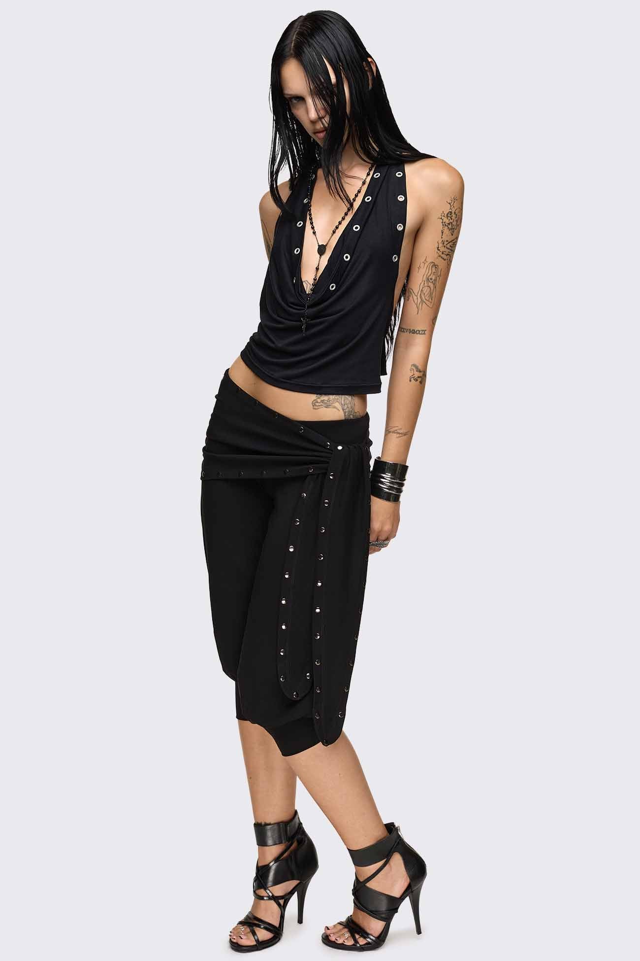 Dead Tide Studded Balloon Capri Pants