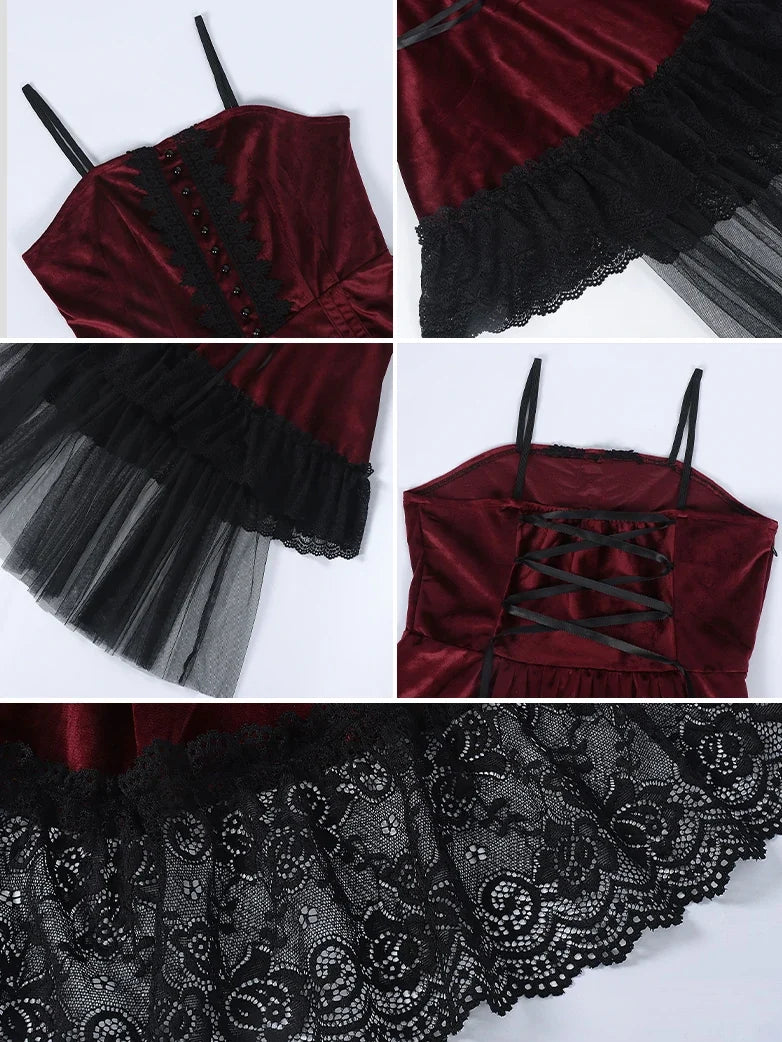Crimson Peak Inspired Dark Romance High-Low Hem Slip Dress
