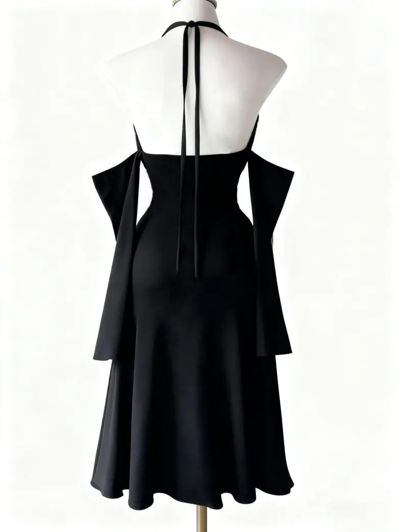 Gothic Vintage Long Sleeve Halter Maxi Dress