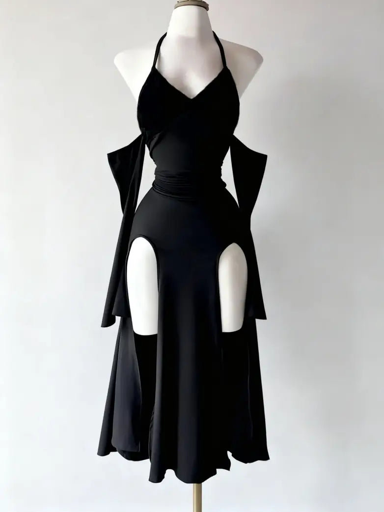 Gothic Vintage Long Sleeve Halter Maxi Dress