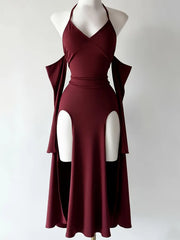 Gothic Vintage Long Sleeve Halter Maxi Dress