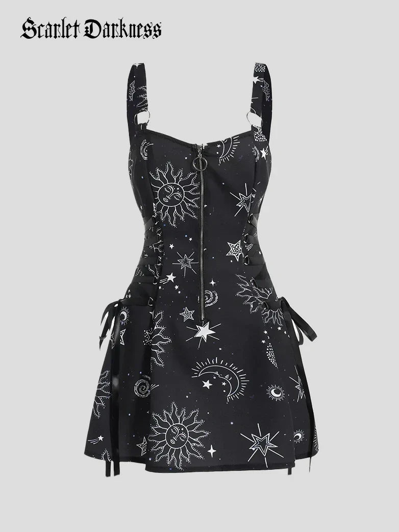 Women's Gothic Print Suspender A-Line Witch Dress
