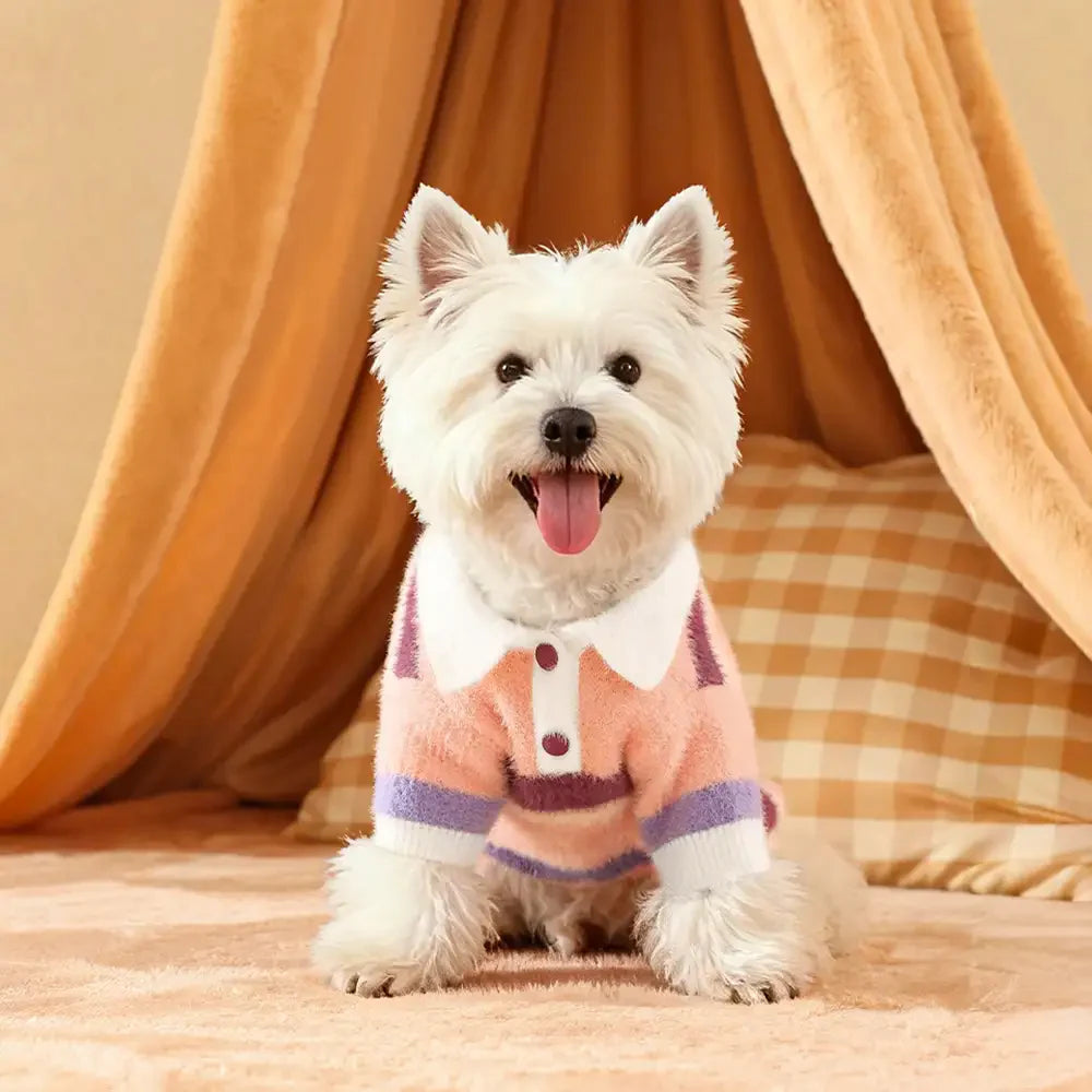Color-Blocked Striped Faux Mink Fur Warm Dog Sweater Suitable For Small Dogs