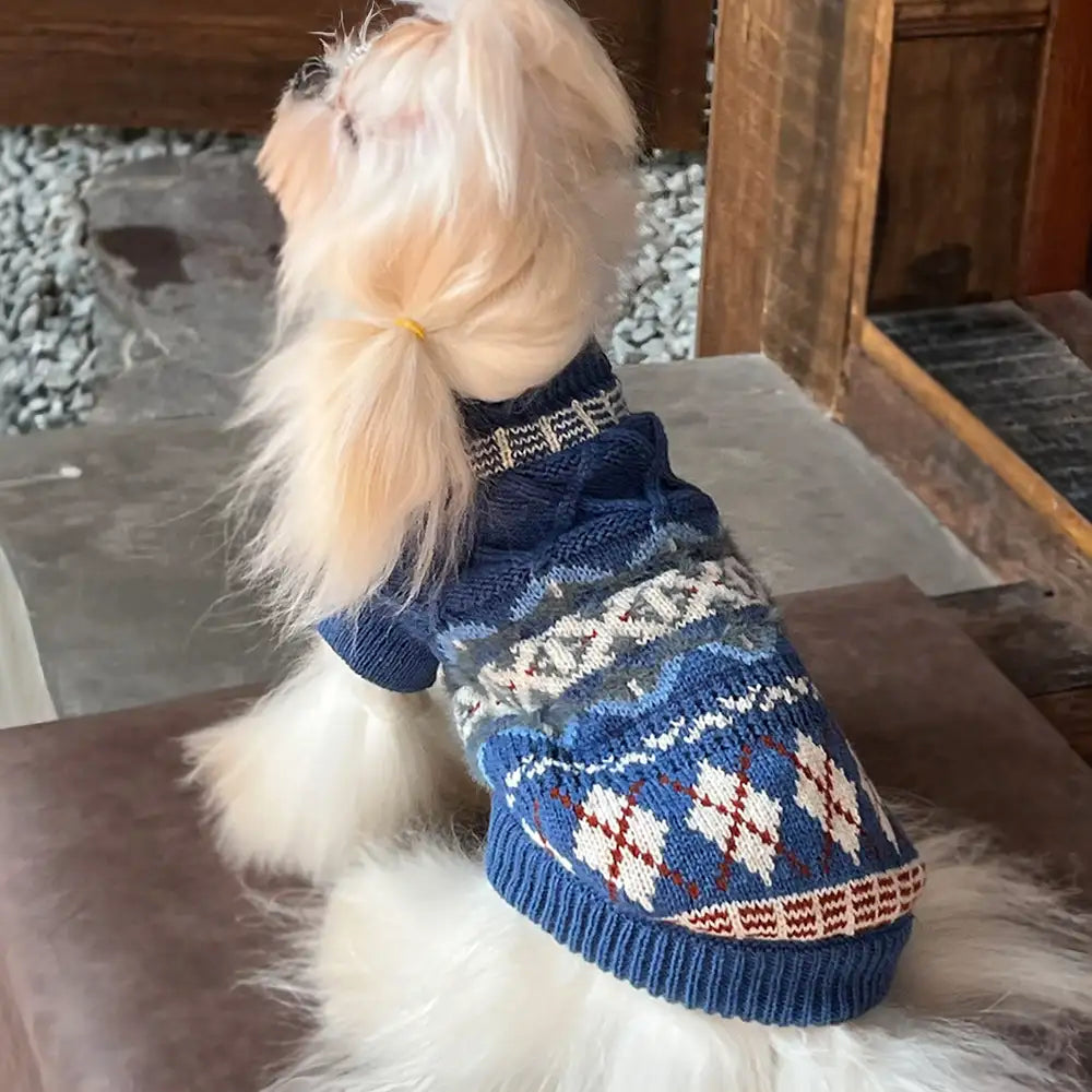 Knitted Fair Isle Diamond Dog Sweater