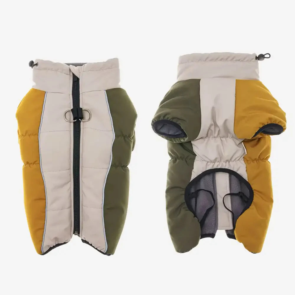 Retro Color-Block Fleece-Lined Warm Dog Coat with Leash Buckle