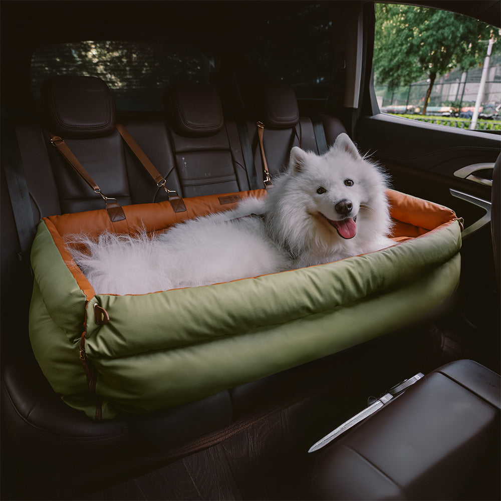 Large Deluxe Faux Leather Dog Car Seat Booster Bed - Roadtrip