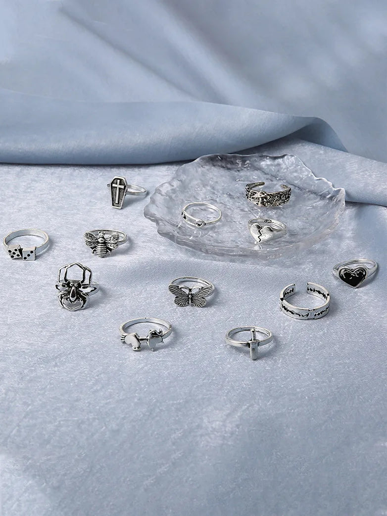 Gothic Fashion 12 Ring Set