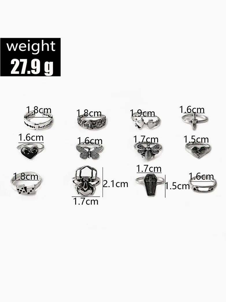 Gothic Fashion 12 Ring Set