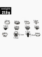Gothic Fashion 12 Ring Set