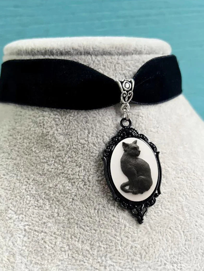 Gothic Witch Cat Pendant Necklace
