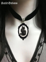 Gothic Witch Cat Pendant Necklace
