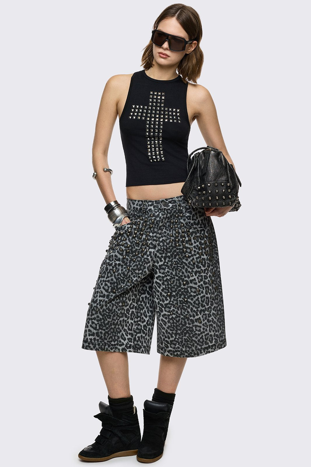 Leopard Studded Jorts