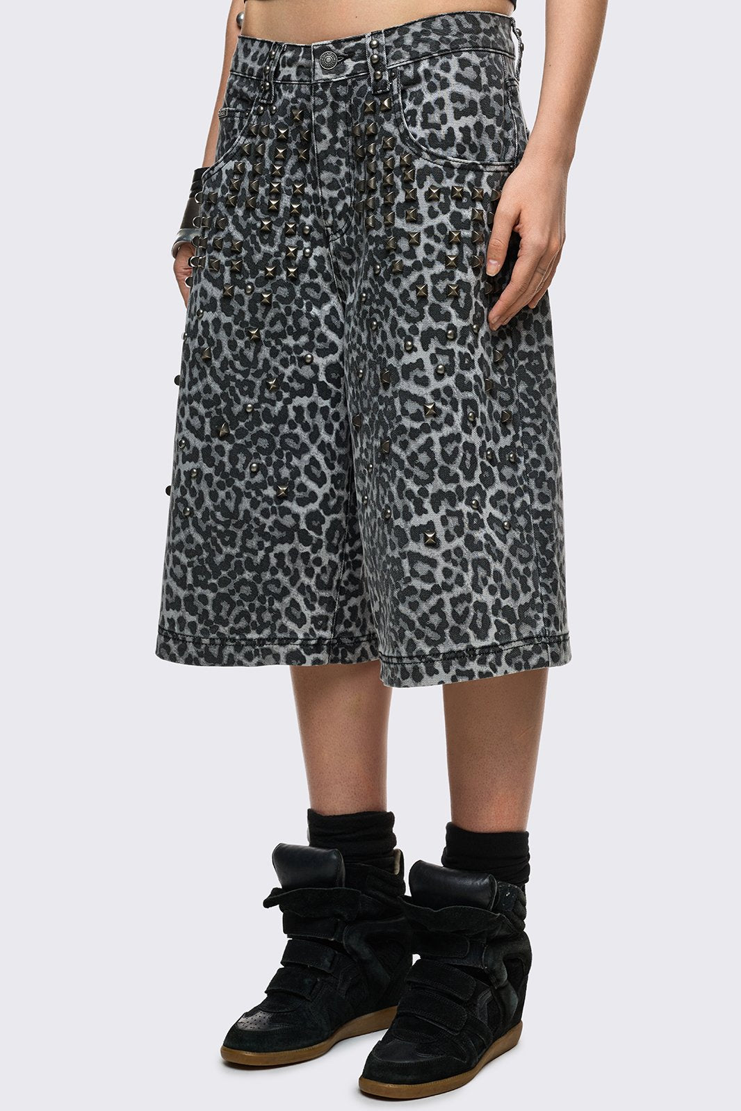 Leopard Studded Jorts