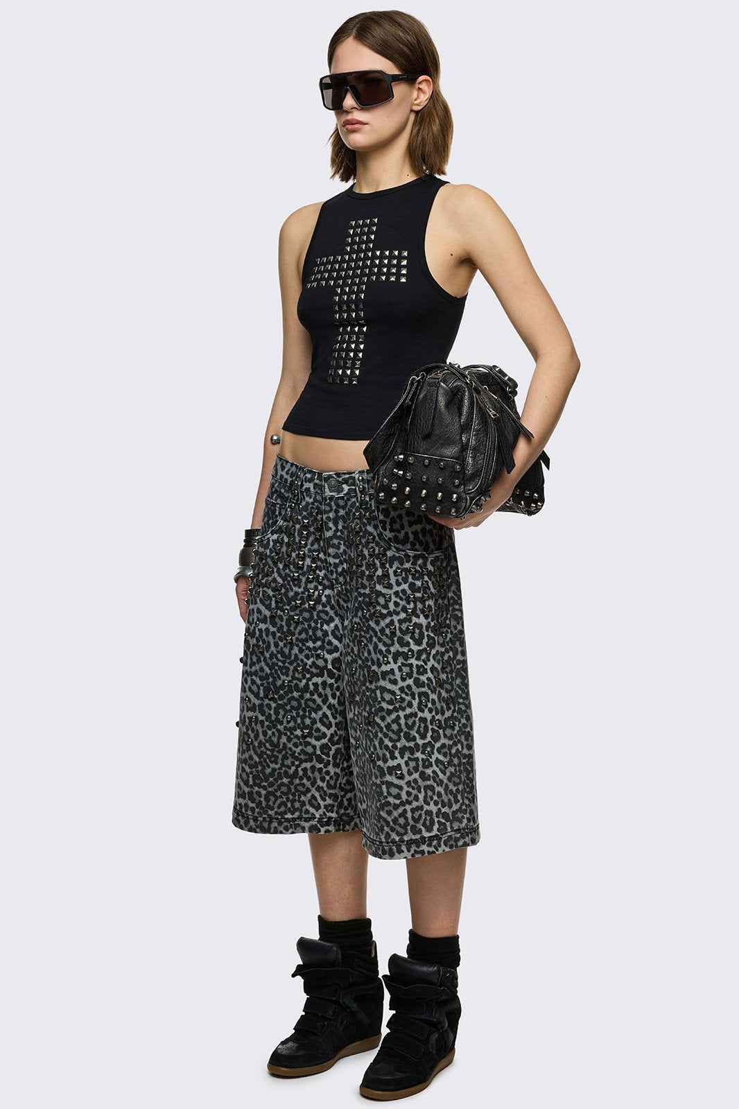 Leopard Studded Jorts
