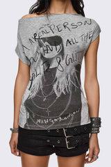 Glitz & Glitter Graphic Off-Shoulder Top