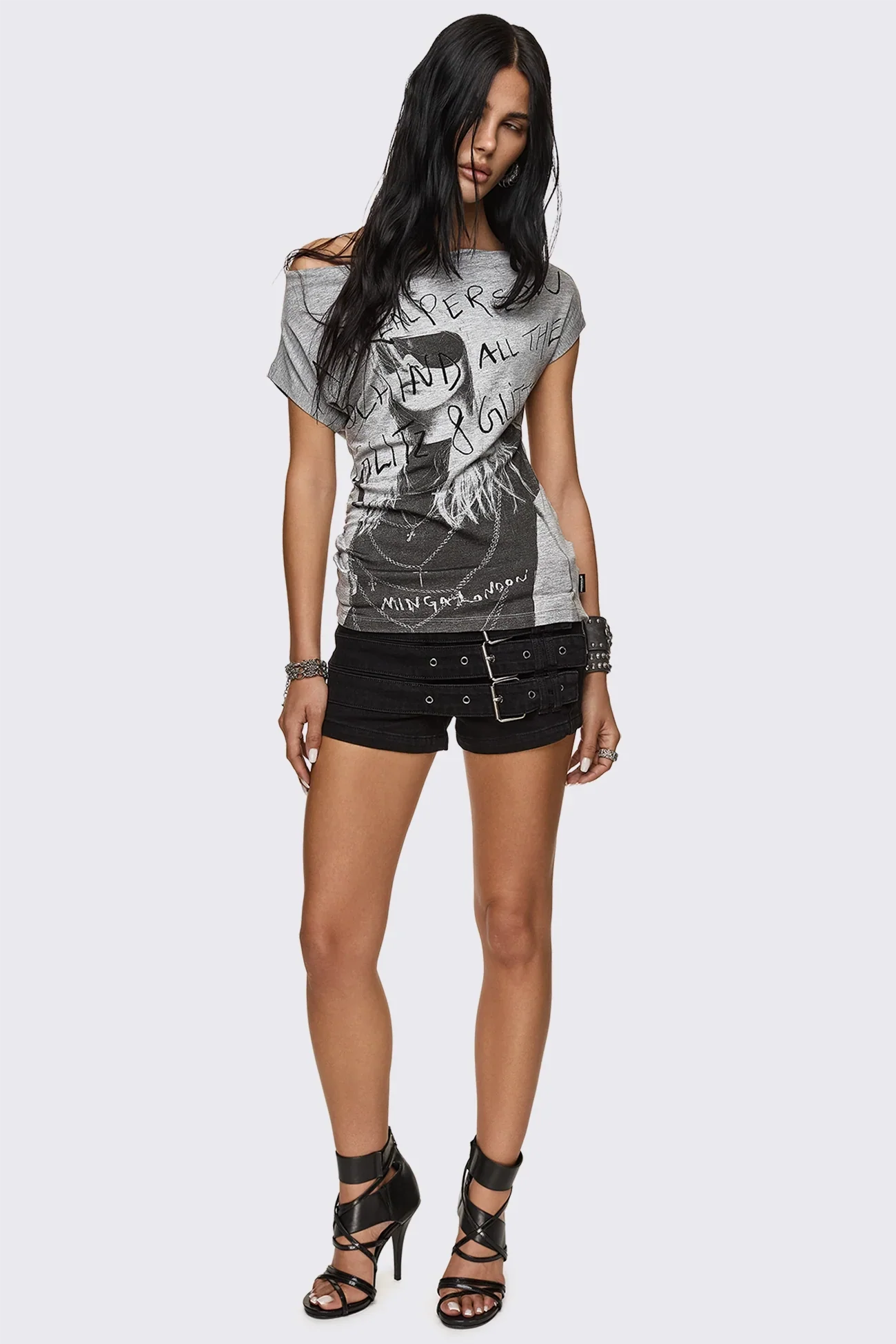 Glitz & Glitter Graphic Off-Shoulder Top