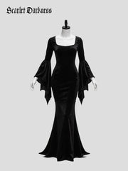 Gothic Velvet Bat Sleeve Mermaid Maxi Dress