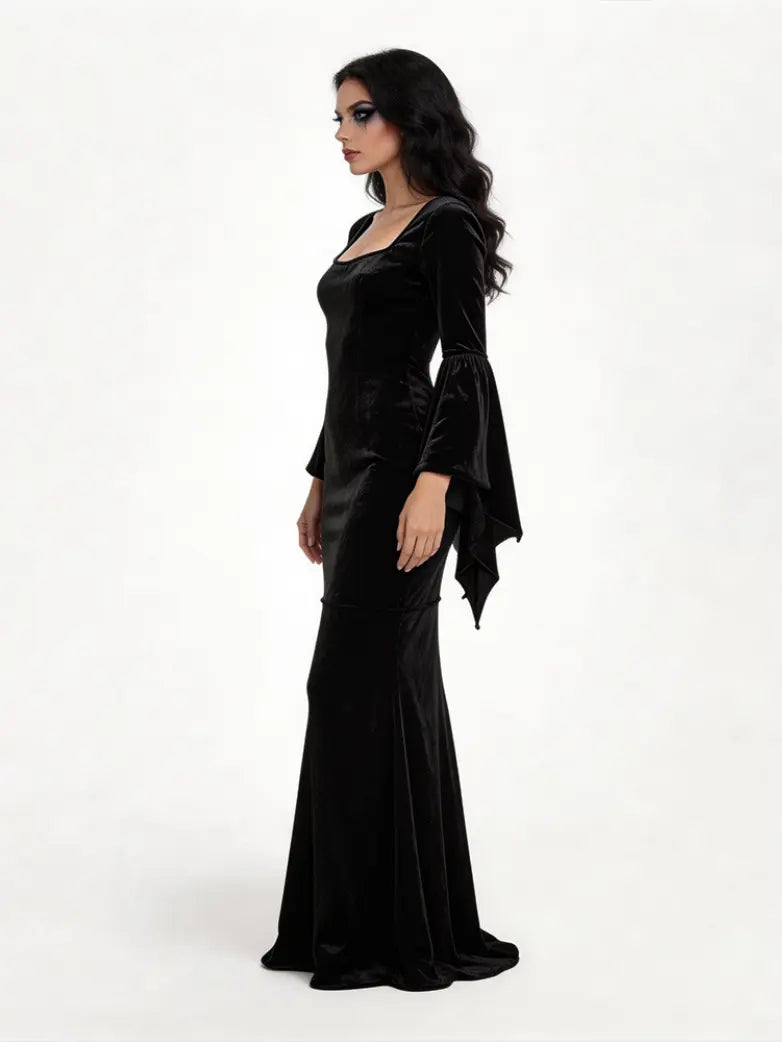 Gothic Velvet Bat Sleeve Mermaid Maxi Dress