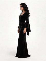 Gothic Velvet Bat Sleeve Mermaid Maxi Dress