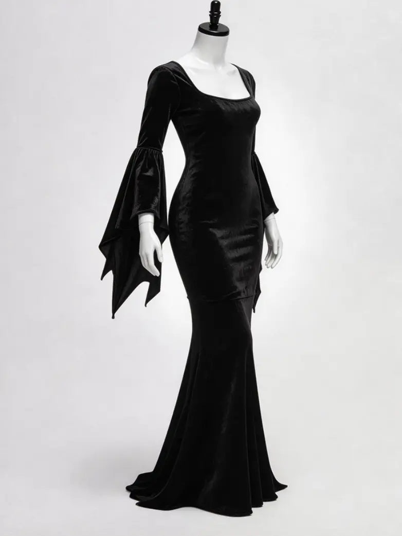 Gothic Velvet Bat Sleeve Mermaid Maxi Dress