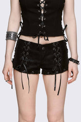 Lust Lace-Up Mini Vegan Suede Shorts