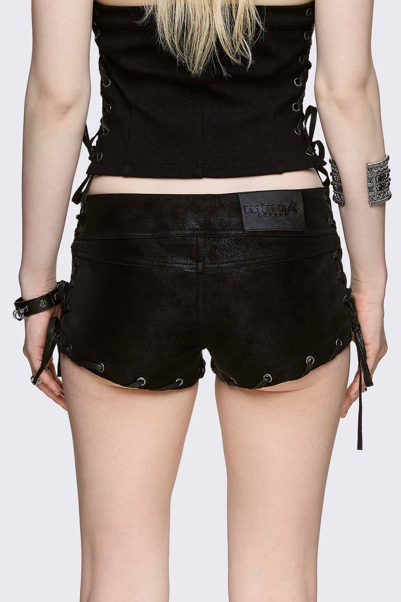 Lust Lace-Up Mini Vegan Suede Shorts