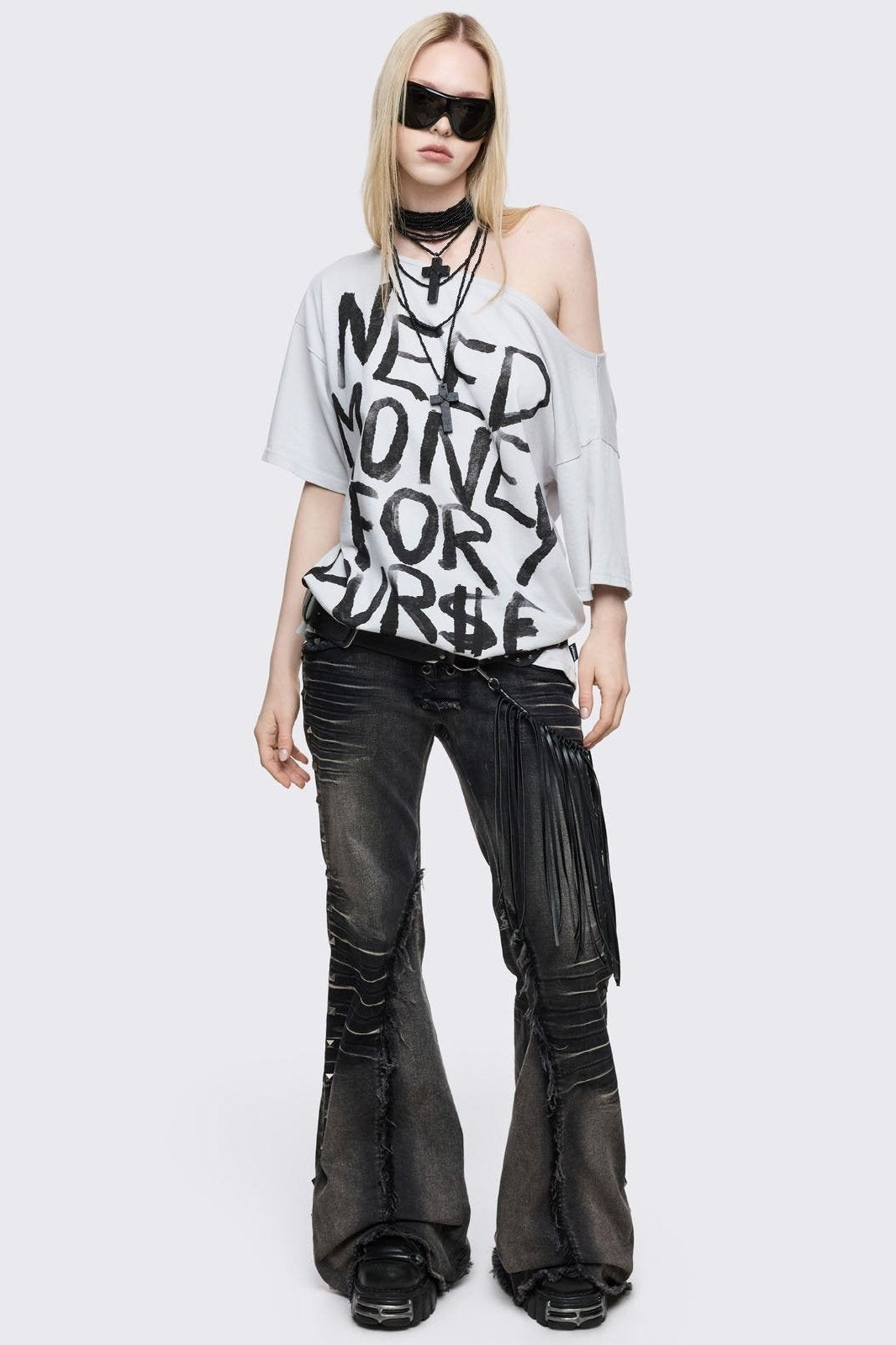 Need Money Off-Shoulder T-Shirt