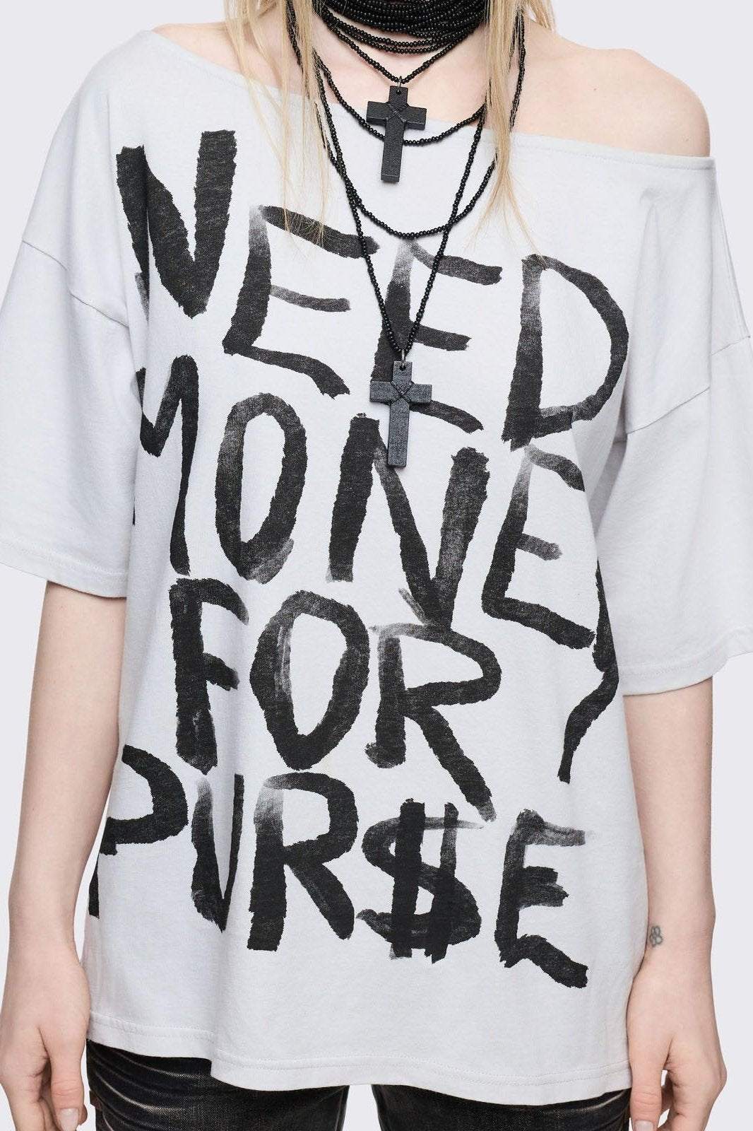 Need Money Off-Shoulder T-Shirt