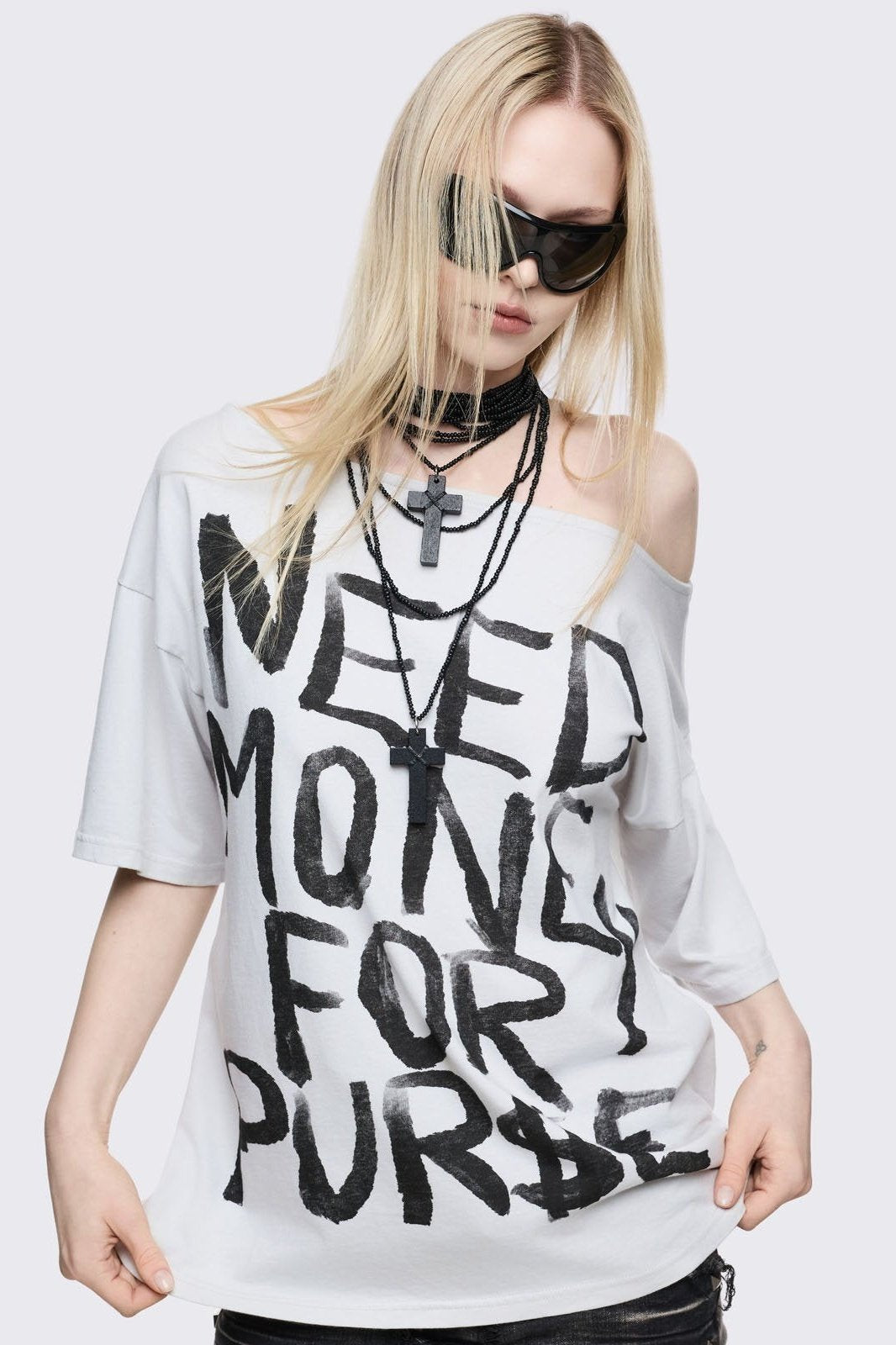 Need Money Off-Shoulder T-Shirt